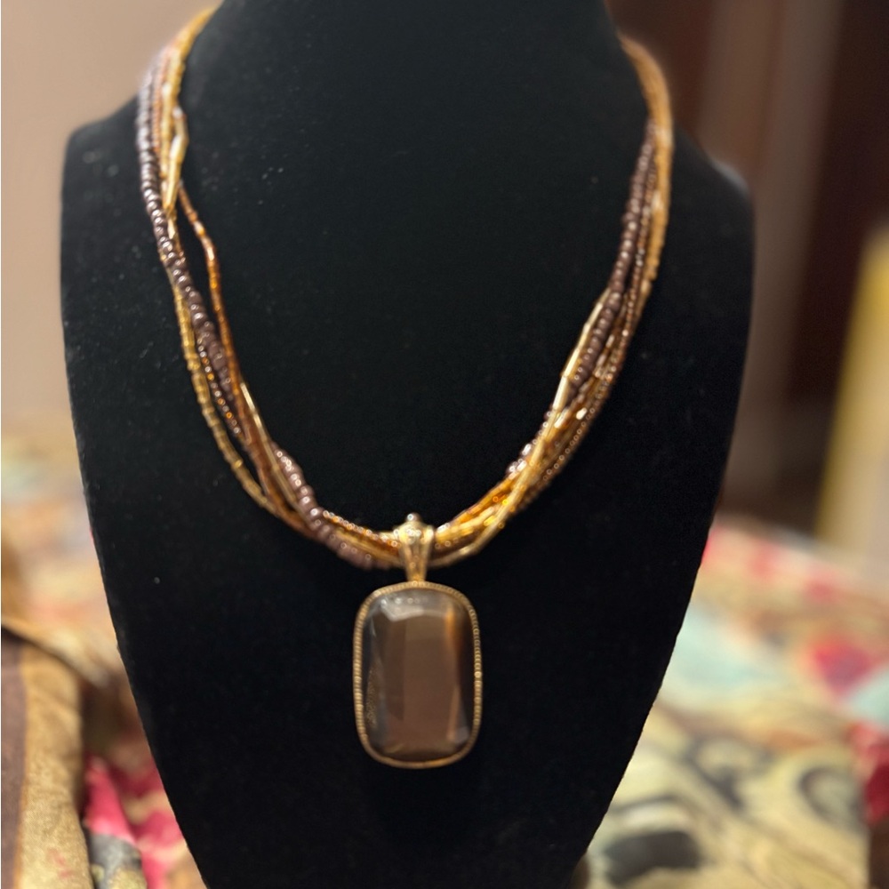 Chic Multi-Strand Brown and Gold Necklace